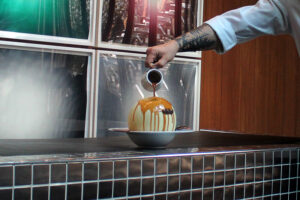 pouring caramel