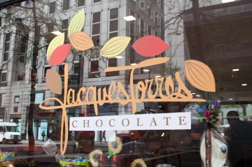 Window art at Jacques Torres Chocolate. Photo by Kara Chin.