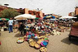 Colorful baskets on sale at a local market. Marrakesh. 2017
