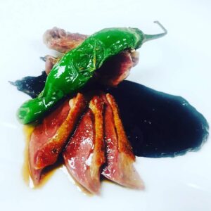 Roasted Squab, Spiced Red Cabbage, Prunes, Red Wine, Shishito, Cumin Salt