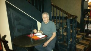 Battman enjoying some ice cream at Tavern 62.