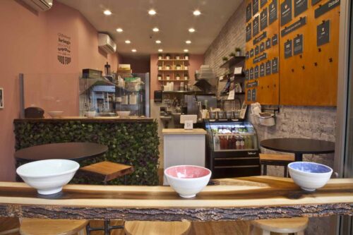 Interior of Bowl and Blade restaurant in Brooklyn, NY.