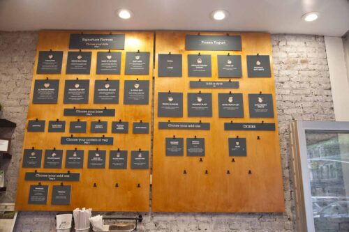 Menu board at Bowl and Blade restaurant in Brooklyn, NY.