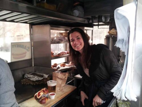 Chef Amanda Cook preparing her dish for the Street Eats book. Photo by Battman.