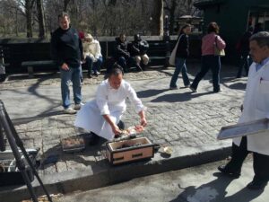 Chef Jean-George Vongerichten making the final touches for the Street Eats book. Photo by Battman.