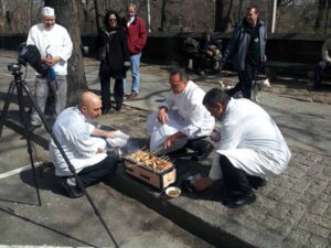 Chef Jean-George Vongerichten and team preparing for the Street Eats book photoshoot. Photo by battman.