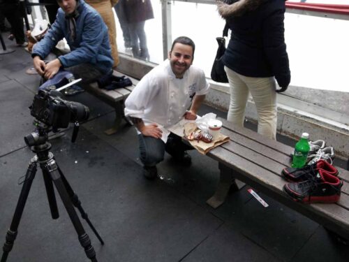 Chef Michael Gabriel of Sea Grill prepares his dish for the Street Eats book. Photo by Battman.