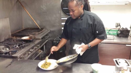 Chef Brandon Walker cooking